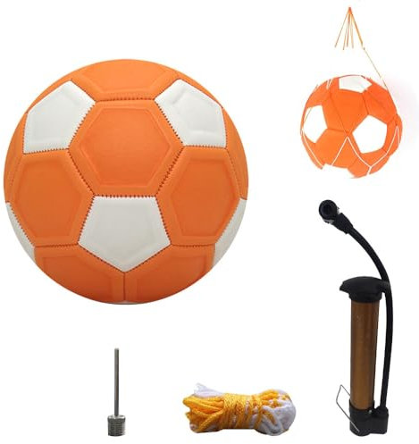 ZOYDP Curve Ball Fussball Größe 5, Eva-Gummi Swerve Ball Fussball, fußball Kurvenball mit Pumpe, Luftnadel, Netzbeutel, Kinderfussball Größe 5 für Training, Geschenk für Kinder (Orange/Weiss)