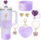 SDIDVIEXPERT Stanley Cup Accessories Set 6PCS Stanley Cup Decor Includes Silicone Boot Straw Cover caps Heart Butterfly Charm Keychain for Stanley Cup for Stanley Cup 30/40oz Tumbler(Purple)