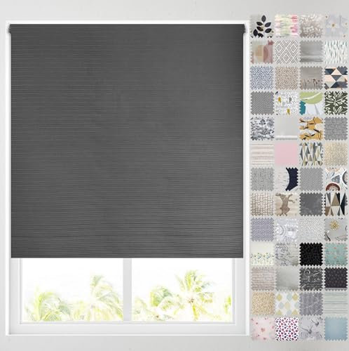 Barnes Blinds - Blackout Pattern Roller Blinds for Windows, Custom Cut to Size - Thermal Fabric Durable Fittings Easy Fit (Charcoal Ribbed 61cm)