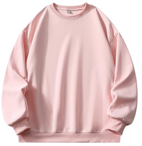 YOSUWOAI Felpa da uomo college senza cappuccio, oversize, tinta unita, Y2K, a maniche lunghe, leggera, con scollo rotondo, traspirante, per il fitness, O rosa., XXXL