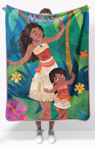 Disney Moana Plüsch-Überwurfdecke, Maße: 101,6 x 127,7 cm, superweiche, leichte Fleece-Bettwäsche für Kinder