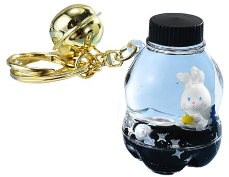 ZDHC Niedlicher schwimmender Mond-Hasen-Schlüsselanhänger, kreativ, Schwarz-Gold, flüssiger Treibsand-Hasen-Schlüsselanhänger, Autoschlüssel, Taschenanhänger für Mädchen, schwarz c, One size
