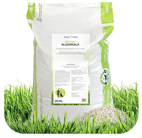 TerraDomi 25kg Körniger Algenkalk für 250m² I 100% echter Algenkalk zur Stärkung der Widerstandsfähigkeit von Böden, Rasen und Pflanzen I Beugt Befall von Pilzen und Parasiten vor