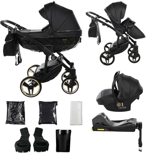 Junama Kinderwagen Diamond S Class 2in1 3in1 4in1 (07 - Schwarz, 4in1 mit ISOFIX Basis)