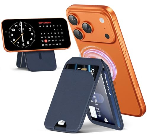 QYQBOON Magnetic Wallet for iPhone - Mag-Safe Wallet Lightweight Magnetic Phone Stand Adjustable Leather Card Holder for iPhone 17/16/15/14/13/12 Series, Not for Mini (Dark Blue)
