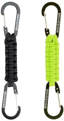 BRAVESHINE Keychain with Snap Hook Carabiner Clips, Paracord Keychain Carabiner Clips with Locking D Ring Hooks Hangers, Heavy Duty Lanyard Key Chain for Car Keys, Backpack, Tools, Men, Women