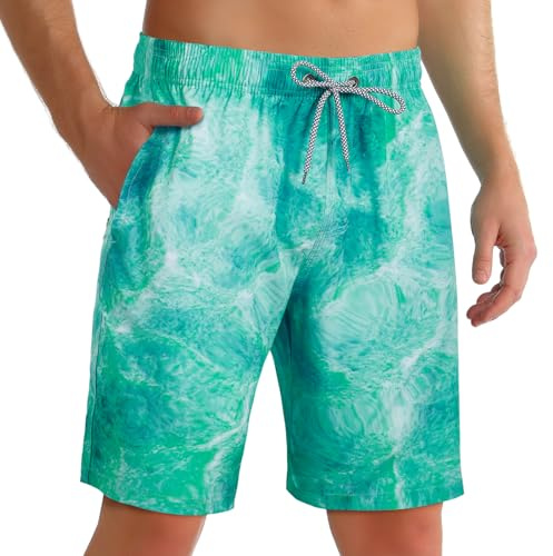 ELETOP Men's Swimming Shorts Swim Trunks Quick Dry Board Shorts Men Performance Beach Shorts Surfing Shorts with Mesh Lining S-4XL Green