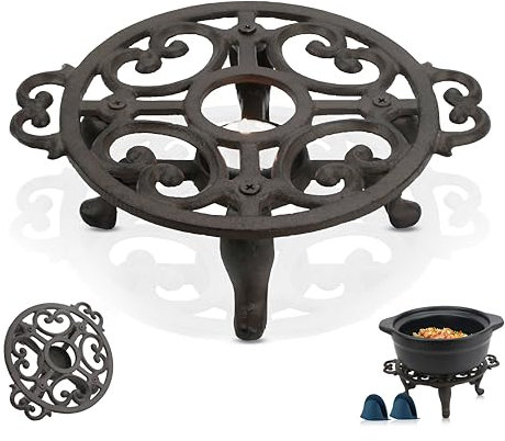 Cast Iron Tea Pot Warmer - Durable Teapot Warmer with Candle Support for Food, Coffee, Tea, and More - Elegant Cast Iron Simmer Pot for Home or Desk