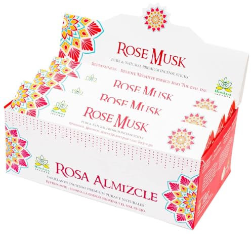 Himalaya Lot de 12 bâtons d'encens de qualité supérieure au musc rose (15 g par paquet) – Idéal pour la méditation, le yoga, la prière, la détente, le musc doux avec Kajal
