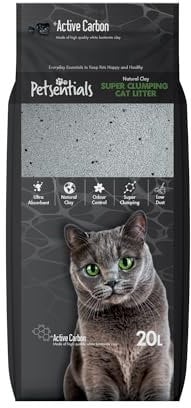 Petsentials Super Clumping Cat Litter with Activated Carbon | 20L | Ultra Absorbent Bentonite Clay, Odour Control, Low Dust, Fast Clumping