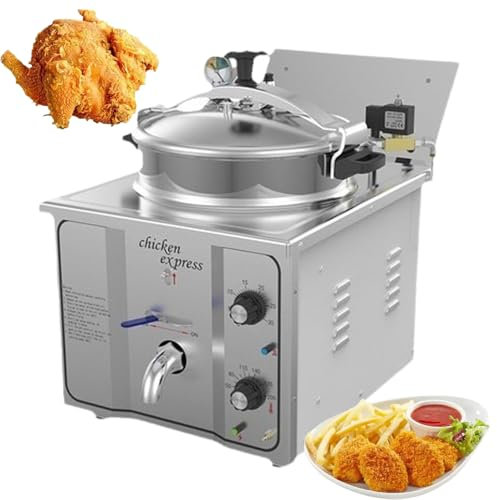3000W Commercial Deep Fat Fryer, 16L Stainless Steel Countertop Electric Pressure Air Fryer, with 50-200℃&0-30 Minutes Timer, Barrel Temperature Control, for French Fries, Chicken Wings, Potato Chips