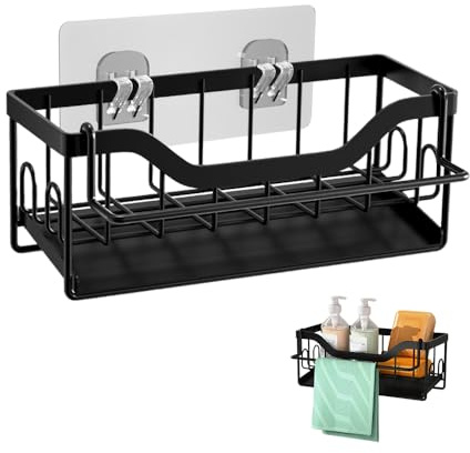 GIDWRIY Organizador de Fregadero Cocina,Soporte para Estropajos de Cocina,Almacenamiento Estropajo con Toallero,Organizador Esponja Baño,Soporte Esponja sin Taladrar,Escurridor Estropajos Fregadero