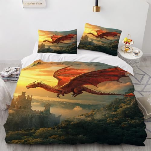 SK-YBB Drachen Bettwäsche 135x200 Bettwäsche-Sets 3D Druck Tier Kinder Bettbezug 135x200 mit 2 Kissenbezüge 80 * 80 Reißverschluss