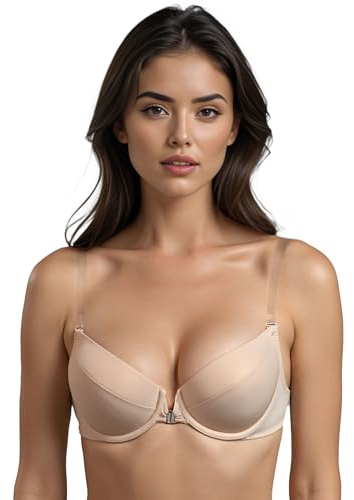 VIVISENCE Damen Push Up BH Rueckenfrei Mit Silikonband Abnehmbaren Traegern Komfortabler Halt Fuer Abendkleider Und Offene Ruecken