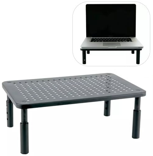 Adjustable Monitor Stand for Desk – Steel Laptop Riser with 3 Height Levels, Ergonomic Desktop Monitor Shelf for Computer, iMac, MacBook, Keyboard Storage