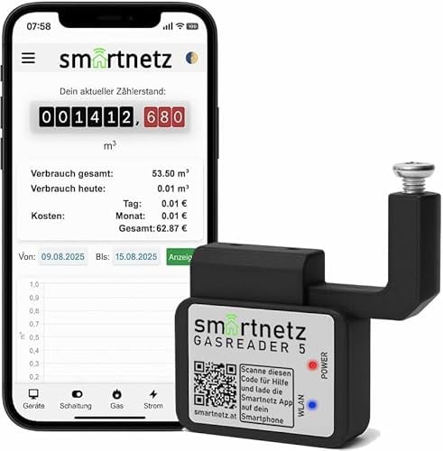 Smartnetz Smart Gas Reader 5 BK4 / BK G4- WiFi mit APP Anbindung & Tasmota INAPP Fernsteuerung | WLAN | MQTT | HOMEASSISTANT | Für alle BK4 Modelle Gaszähler AUSLESEN (Gasreader 5)