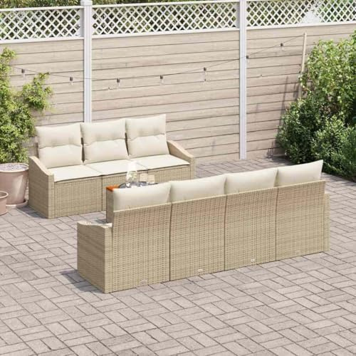 Qnhdfrt 8-Piece Natural Rattan Patio Sofa Set with Cushions, Beige