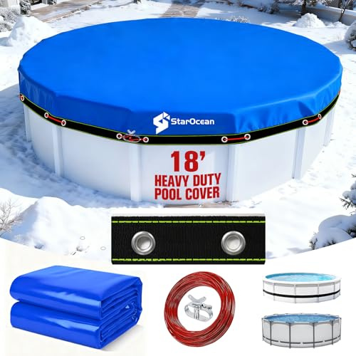 Housse de piscine ronde de 5,5 m, 500D épaisse et durable, couverture de piscine hors sol ronde, bâche de piscine pour piscine hors sol avec système de câble, résistante aux UV et au froid