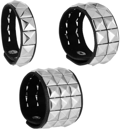 Bruislard 3 Piece Adjustable Goth Bracelets Punk Rock Studded Bracelets Black Spiked Leather Cuff Bracelet for Men Women 80s Retro Style Wristband Halloween Party Accessories