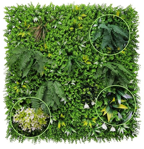 Artificial Plants Outdoor Wall Panels , Balcony Privacy Screen, Flower Wall Garden Fence, Green Living Bedroom Wall Art Decor for Home, Office, Garden, Wedding, UV Protected Realistic 1mx1m (SKU24007)