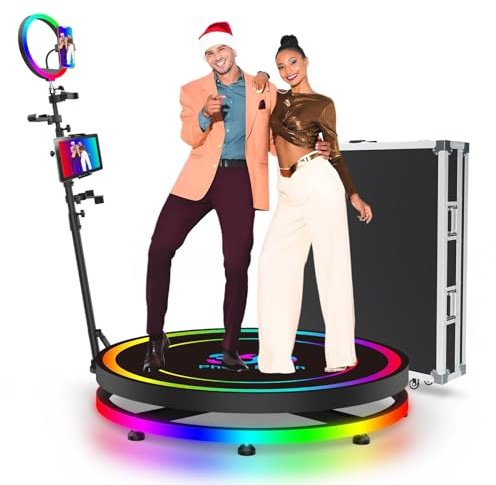 360 Photo Booth Machine - Selfie Photobooth Platform for Party, 360 Spin Camera Booth with Remote Control and Automatic Slow Motion, with Flight Case for Wedding Events