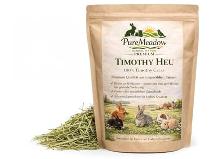 PureMeadow Premium Timothy Heu 1 kg – Frisches, Strukturreiches Heu für Kaninchen & Meerschweinchen – Langstielig, Staubarm, Naturfutter