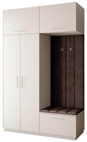 Masseno Flugarderoben Set Rema, Kleiderschrank-Set mit Sitzbank, Garderobenschrank Flur mit 5 Regalböden, Kaschmir