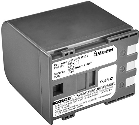 Akku kompatibel mit Canon BP-2L18 - Li-Ion 2000mAh - für VIXIA HF R10, HF R100, HF R11, HG10, HV30, HV40, FV500, Elura 50, 60, 65, 70, 80, 85, ZR600