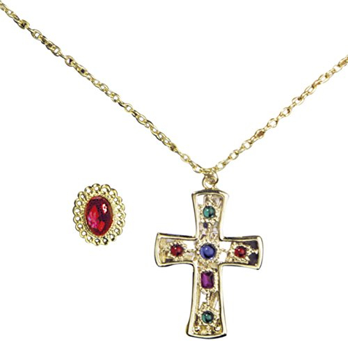 Widmann 5030E - Set König Halskette mit Kreuz, Ring, Accessoires, Prinz, Karneval, Fasching, Mottoparty