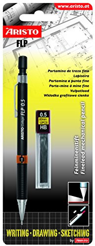 Aristo AR23556B Druckbleistift College FLP Set 2-teilig (Bleistift in der Strichstärke 0.50 mm, Härtegrad HB, inkl. 1 Dose mit 12 passenden Ersatzminen) schwarz