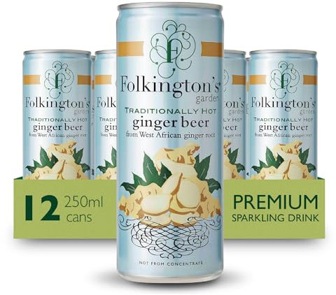 Folkington's Ginger Beer, 12 Cans, Sparkling Soft Drink, Traditionally Hot, Great Gin Mixer, 12 x 250 ml