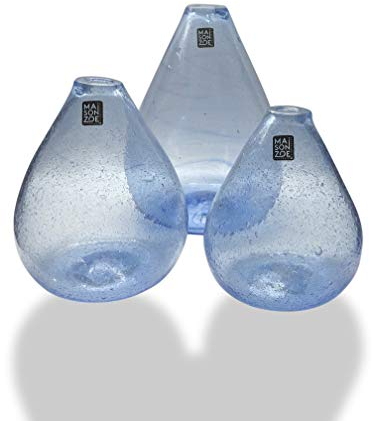 Maison Zoe Glasvasen Set aus Recycling-Glas Petite - hellblau - blau - klein - 100% Handmade - Blumenvase - Vase mundgeblasen - Dekovase für Einzelblumen - Bud Vase - Tischvase