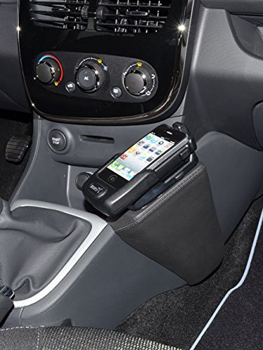 KUDA Handyhalterung passend für Renault Clio IV ab 2013 - Telefonkonsole für Smartphones, Handy, Navi und mehr - Kunstlederkonsole, Schwarz, 082405