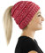 Balinco Damen & Mädchen Strickmütze mit Zopfloch - gestrickte Wintermütze (5a) (Rot meliert)