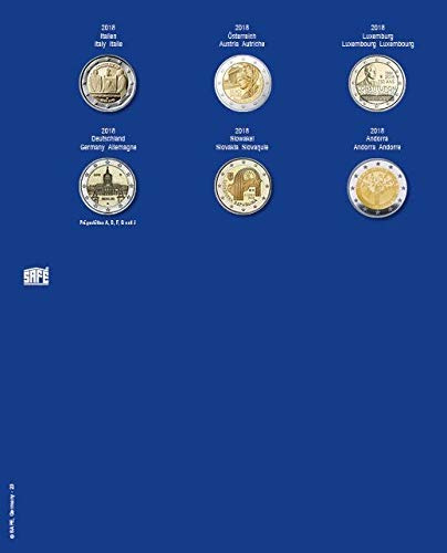 SAFE TOPset-Blatt für 2-Euro-Münzen 2018 | Klares Eindrücksystem mit bedruckter Einlage und systemgerechter Lochung