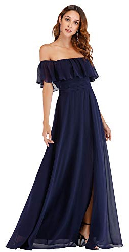 Ever-Pretty Femmes Col V Dentelle Tulle Paillettes Longues Volants Plis Manches Courtes Robes de Soirée Formelles EP00734