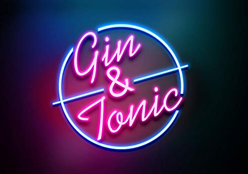 Artylicious Gin & Tonic, Cocktail-Poster, Neonlicht, A3