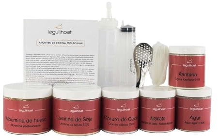 Kit de Texturas Cocina Molecular Completo para Esferificación, Geles, Espumas y Aires Incluye alginato, cloruro calcio, agar agar, goma xantana, albúmina, lecitina y utensilios