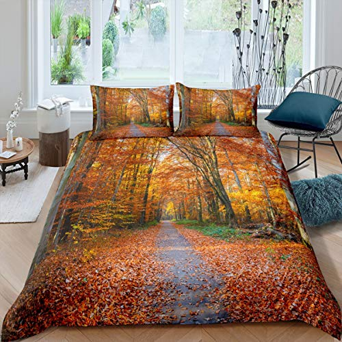 Loussiesd Bettwäsche Set Ahornblatt Wald Schön Herbst Bettbezug Set für Kinder Jungen Mädchen 135x200 cm Microfaser Betten Set mit Reißverschluss und 1 Kissenbezug 80x80 cm