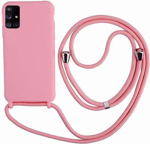 Ququcheng Kompatibel mit Samsung Galaxy A51 Hülle,Handykette Hülle Silikon Seil Necklace Handyhülle mit Kordel Tasche TPU Bumper Schutzhülle für Samsung Galaxy A51-Pink