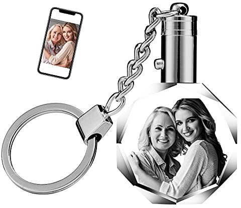 Cristal Personnalisables Porte-Clés Photo Texte Prenom,Personnalisé Led Lumière Porte-Clés Voiture avec Gravé Photo, Personnalisé Cristal Cadeau Homme Femmes Noël Saint Valentin
