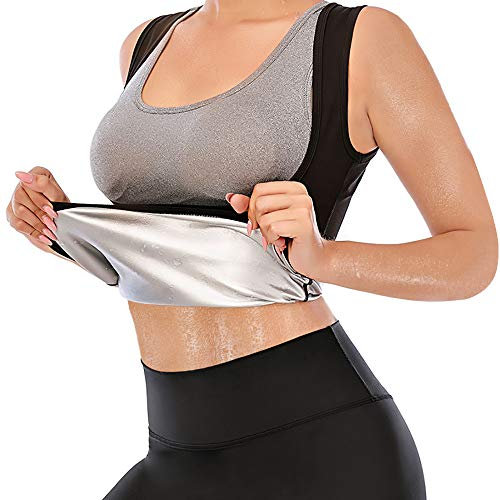Junlan Femme Gilet Zippé de Sudation Corset Amincissant pour Fitness Ventre Plat Minceur Sauna Débardeur (Noir No Zip, L)