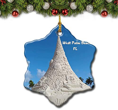 Umsufa West Palm Beach Clematis Street Florida USA Christmas Tree Ornament Travel Gift Souvenir 3 Inch Porcelain Double Side