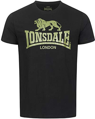 Lonsdale Logo Camiseta, Negro y Verde Oliva, L Hombres