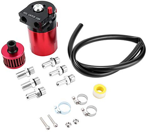 VOBOR 300 ml Alluminio Decanter, Car Oil Catch Tank Can Seperator Vapori Olio Motore, Serbatoio per Auto in Alluminio per la Modifica Dell'Auto Rossa