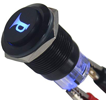 ETOPARS Schwarzer Fall 19mm 12V 5A Kfz Blau Licht Hupe Lautsprecher Druckknopf Kippschalter Momentschalter Wippschalter Selbst 5Pin