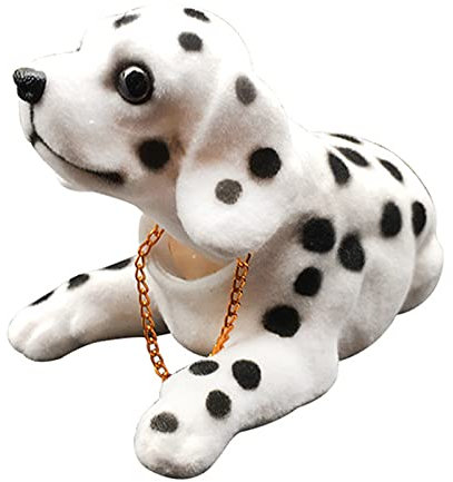 Fyearfly Lächelnde Hunde Wackelköpfe, Auto schüttelnder Kopf Hund, Auto Puppe Harz Niedliche Kopfschütteln Hund Dekoration für Autoinnenraum Home Office Desktop Ornamente(Gefleckter Hund)