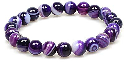 MJDCB Bracelet Agate Rayures Violettes Naturelle 8mm Perle Pierre de Protection Puissante