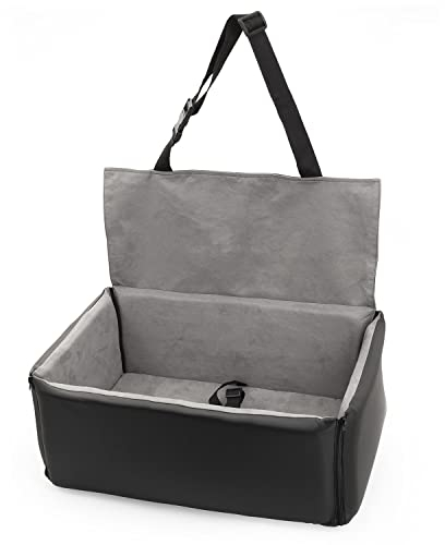 Hunde Autositz mit Sitzbezug | Autositz für Mittlere und Große Hunde | Rückbank, Beifahrersitz | Hundebett, Hundetasche | Kunstleder, Wildlederimitat | Farbe: Schwarz/Grau | Große: L (74x54 cm)