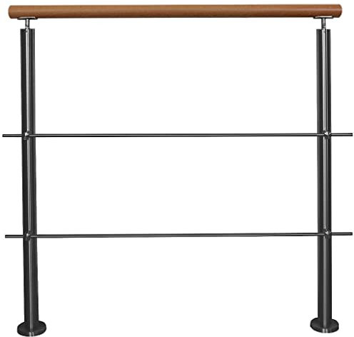 TIBU Edelstahl Geländer mit Holz Buche Handlauf 0,6 - 5 m Länge Treppengeländer Innen, Variante: mit 2 Streben Länge: 4,2 m mit 5 Pfosten